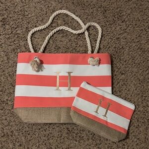 Amazon Coral and White Striped Travel Bag Set